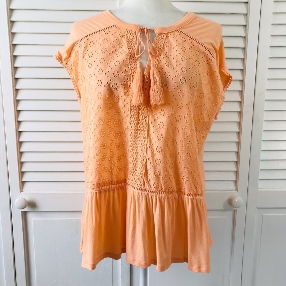 CUPIO Signature Orange Eyelet Short Sleeve Blouse Size Medium